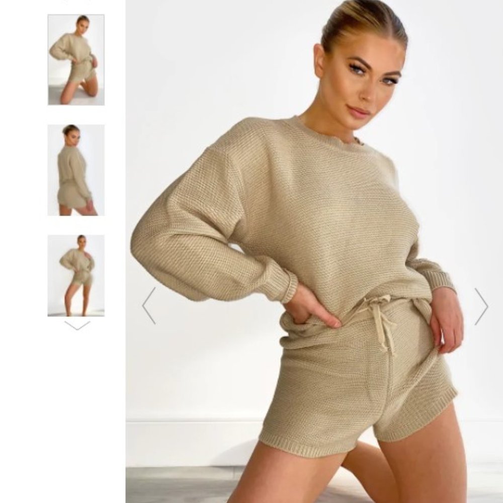 Pretty Little Thing Stone Knitted Lounge Top